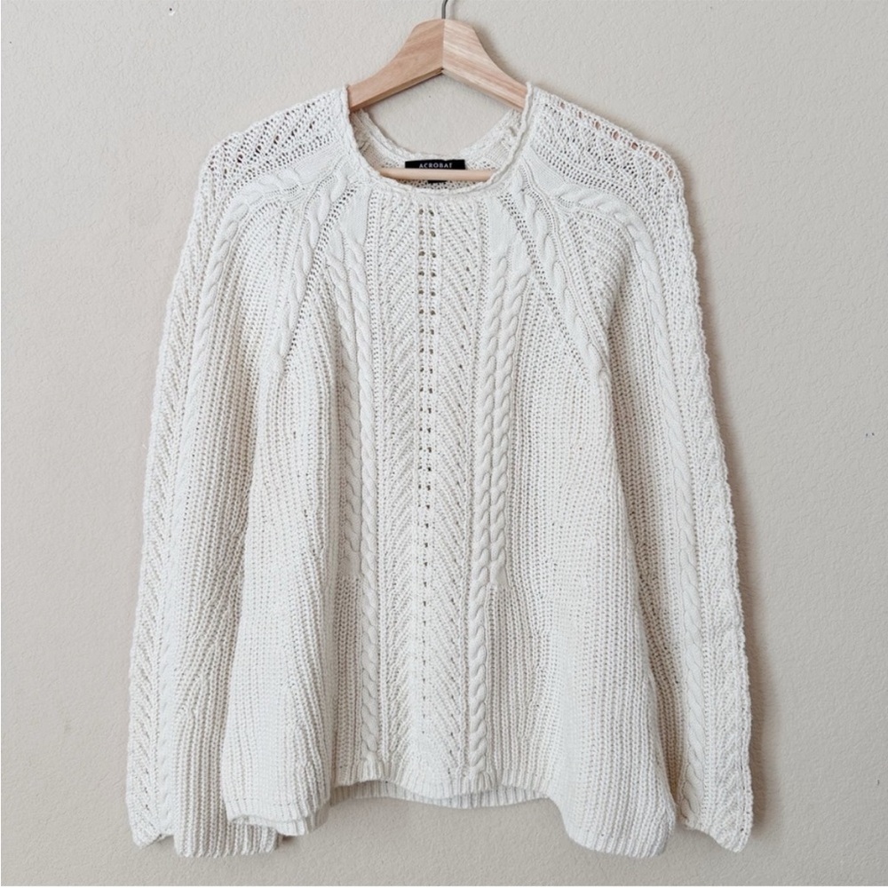 Acrobat Cotton Cable Knit Flare Sleeve Sweater Size Medium